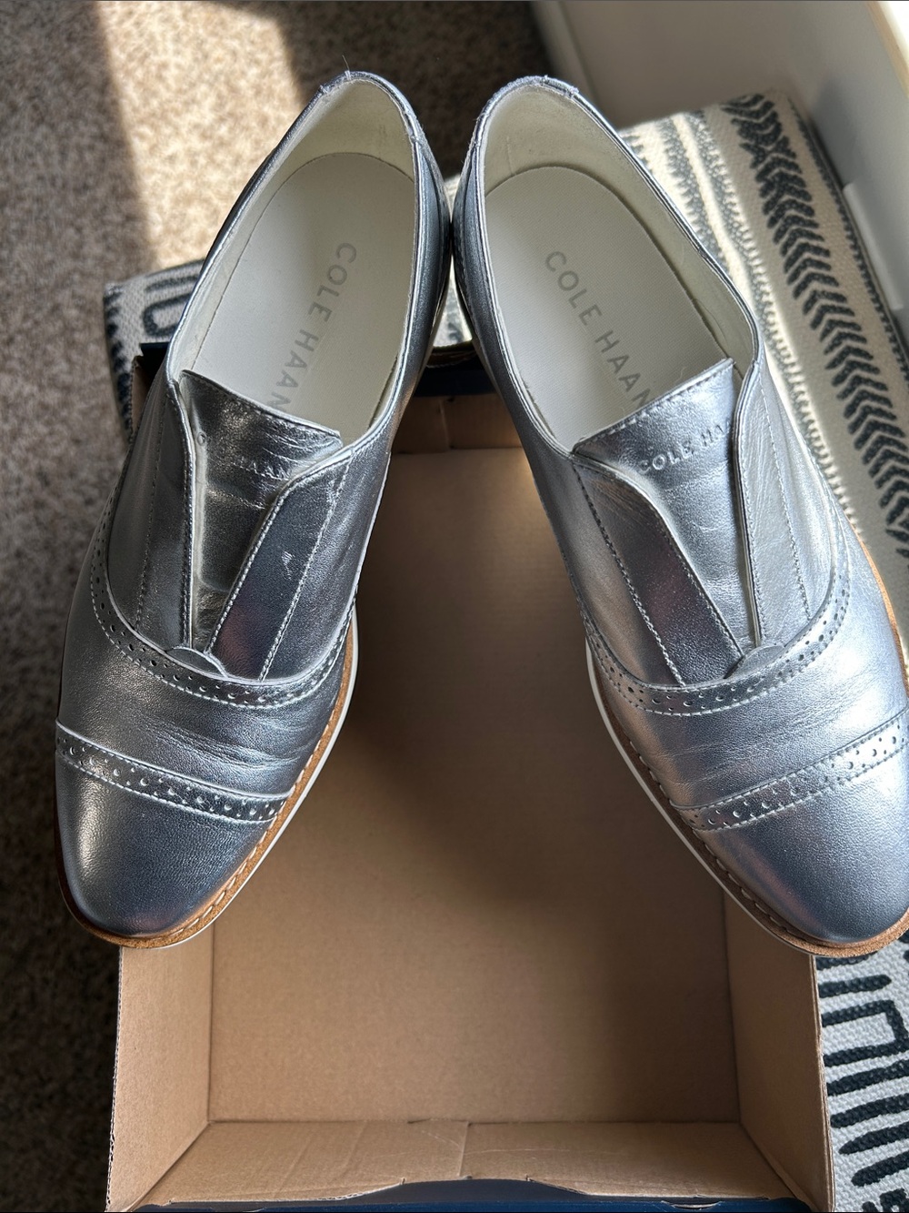 ***Gently Used*** Cole Haan Metallic Silver OG Platform Slip-On Oxford